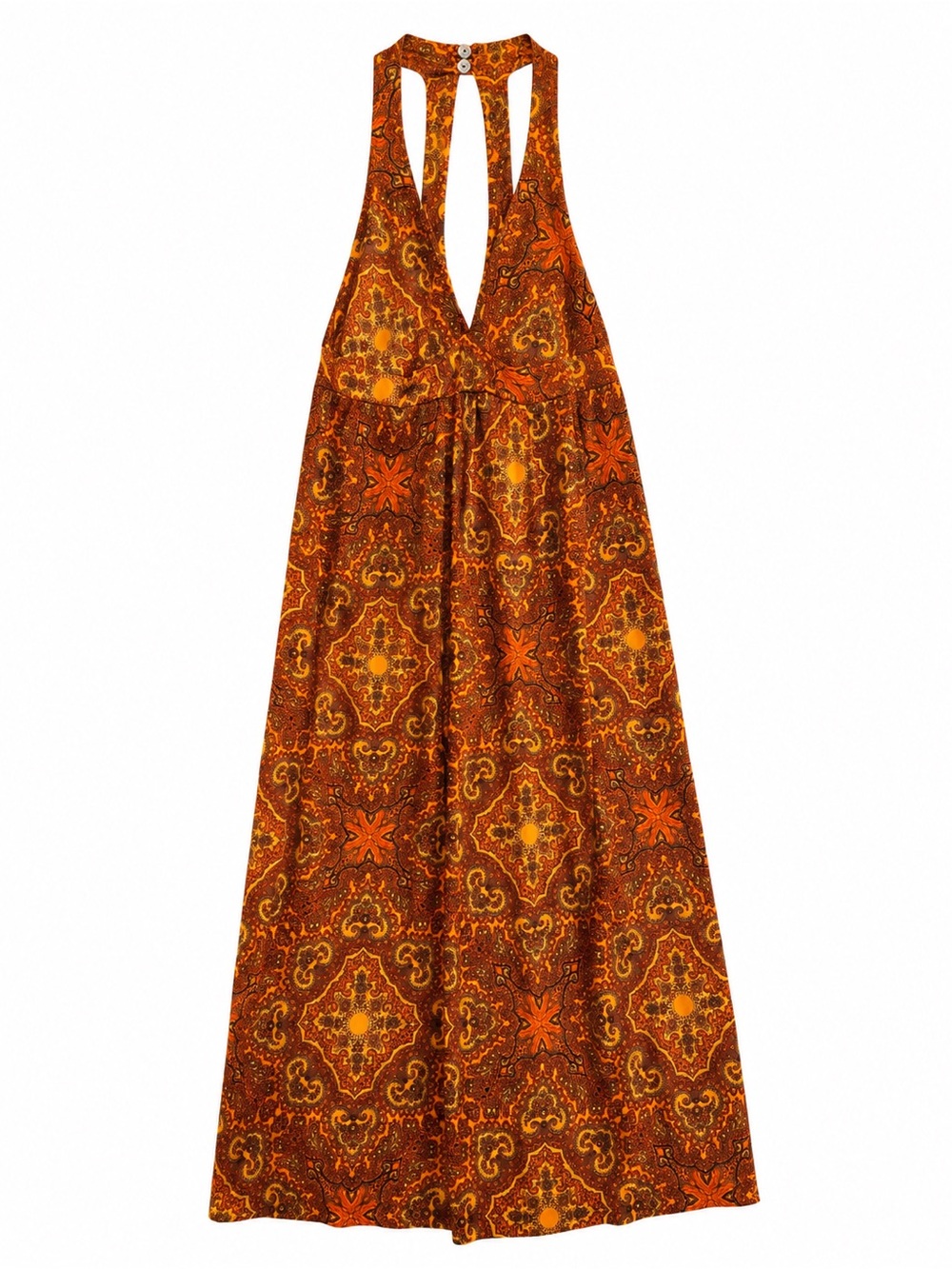 Vintage 70s High Tide Halter Maxi Dress Mod Paisley Psychedelic Boho Sz S/M